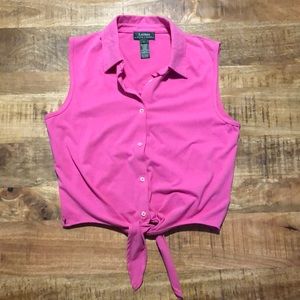 Ralph Lauren tie front button down top size Large